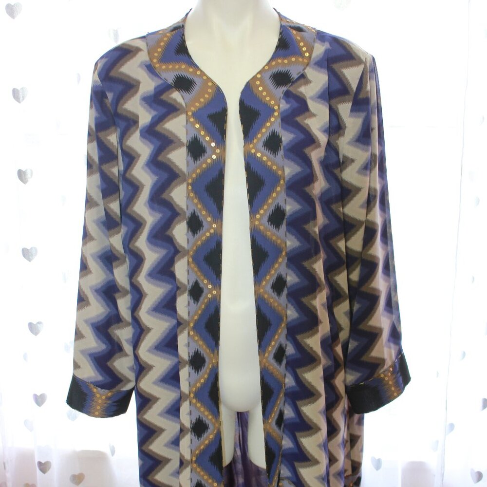 #513 Chico's White Blue Gold Jacket Shawl Size 3 (16)